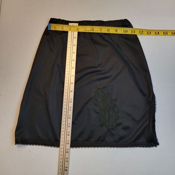 Black Vintage Mini Slip Skirt With Lace Details - Picture 8 of 8